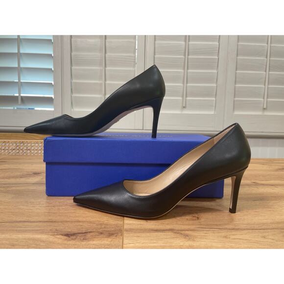 Stuart Weitzman Power 75 Pumps Black Leather Upper Size 7.5 NIB Dressy Elegant - Picture 3 of 12